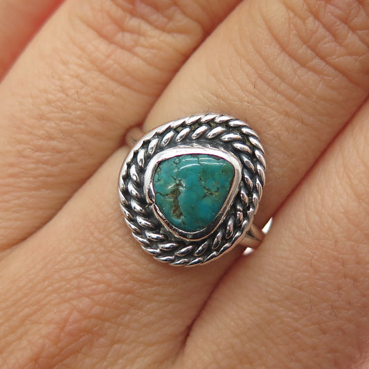 Old Pawn Sterling Silver Vintage Southwestern Kingman Turquoise Ring Size 6.5
