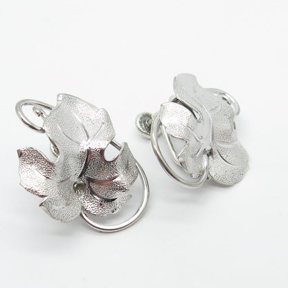 925 Sterling Silver Vintage Textured Leaf Screw Back Earrings