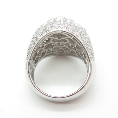 925 Sterling Silver Emerald-Cut & Round-Cut Shaped C Z Cross Dome Ring Size 11.5