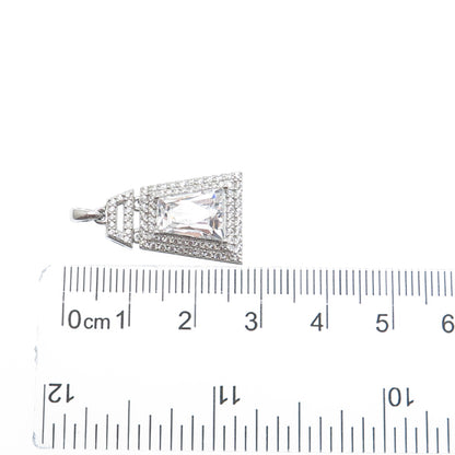 TYCOON 925 Sterling Silver Round & Tapered Baguette-Cut C Z Sparkle Pendant