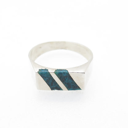 925 Sterling Silver Vintage Mexico Real Turquoise Inlay Ring Size 6.75