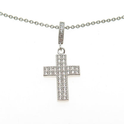 925 Sterling Silver Round-Cut C Z Cross Cable Chain Necklace 16"