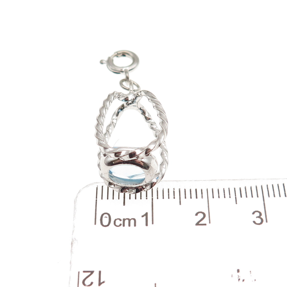 925 Sterling Silver Vintage Blue Rhinestone Cage Spring Ring Lock Charm Pendant