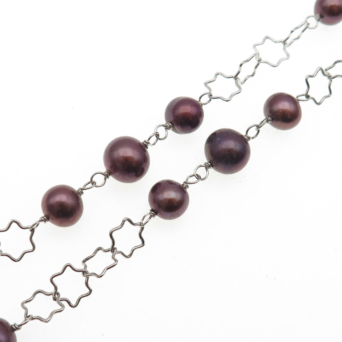 925 Sterling Silver Real Tahitian Pearl Beaded Star Chain Necklace 16-18"