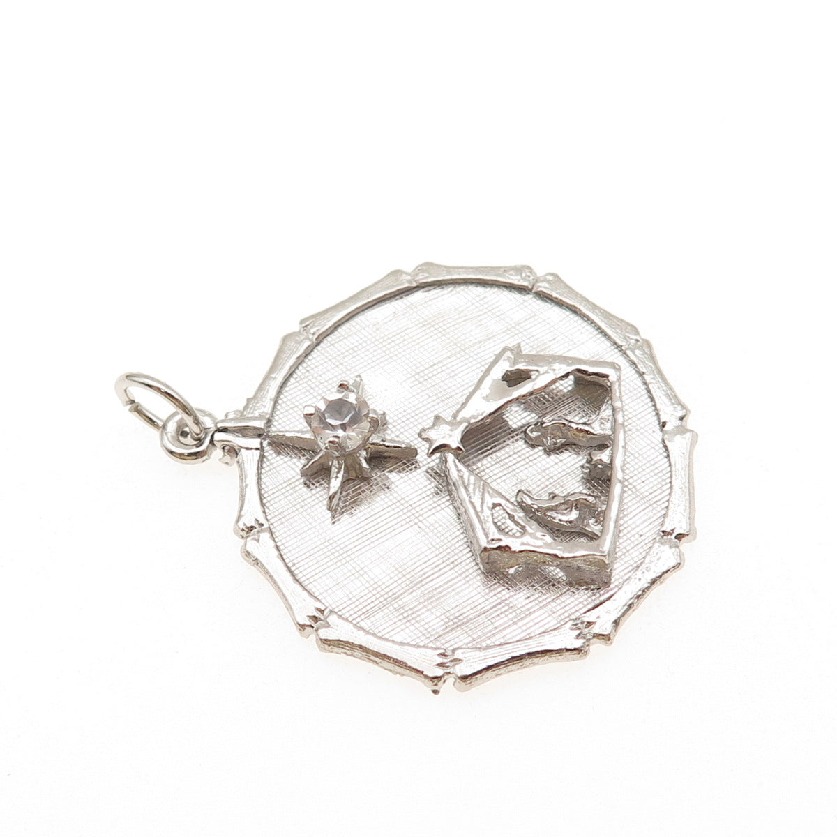 925 Sterling Silver Vintage Rhinestone Nativity Scene Christmas Charm Pendant