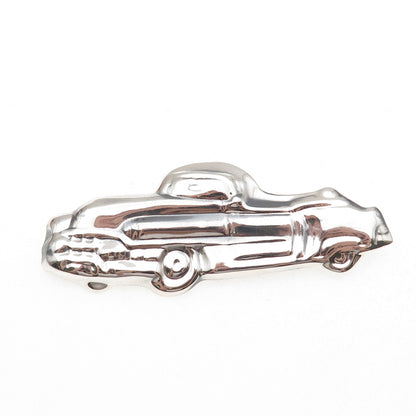 925 Sterling Silver Vintage Retro Car Repousse Oxidized Pin Brooch