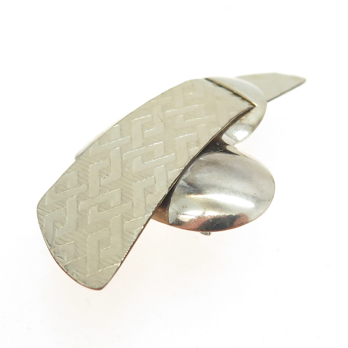 KOREY C. 925 Sterling Silver Vintage Heart Modernist Textured Pin Brooch