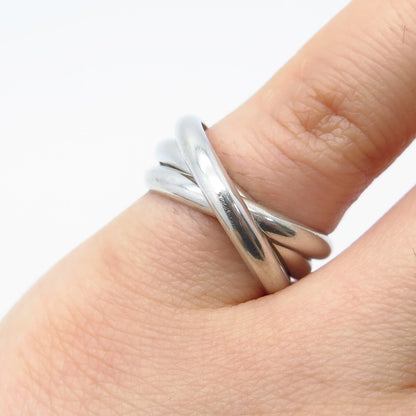 925 Sterling Silver Vintage Triple Interlocked Band Ring Size 5.25