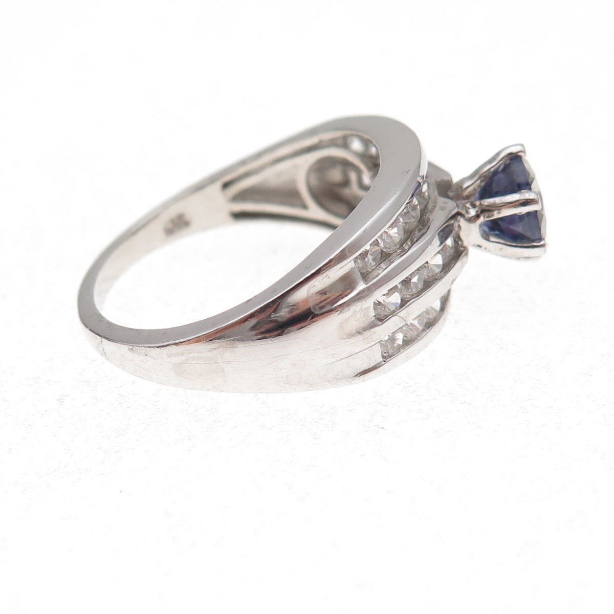 Chuck Clemency 925 Sterling Silver Real Iolite & White Topaz Ring Size 8.25
