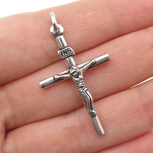 925 Sterling Silver Vintage Crucifix Cross Oxidized Charm Pendant