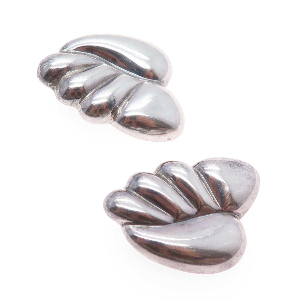 925 Sterling Silver Vintage Mexico Modernist Heart Clip On Earrings