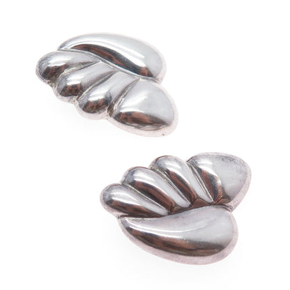 925 Sterling Silver Vintage Mexico Modernist Heart Clip On Earrings