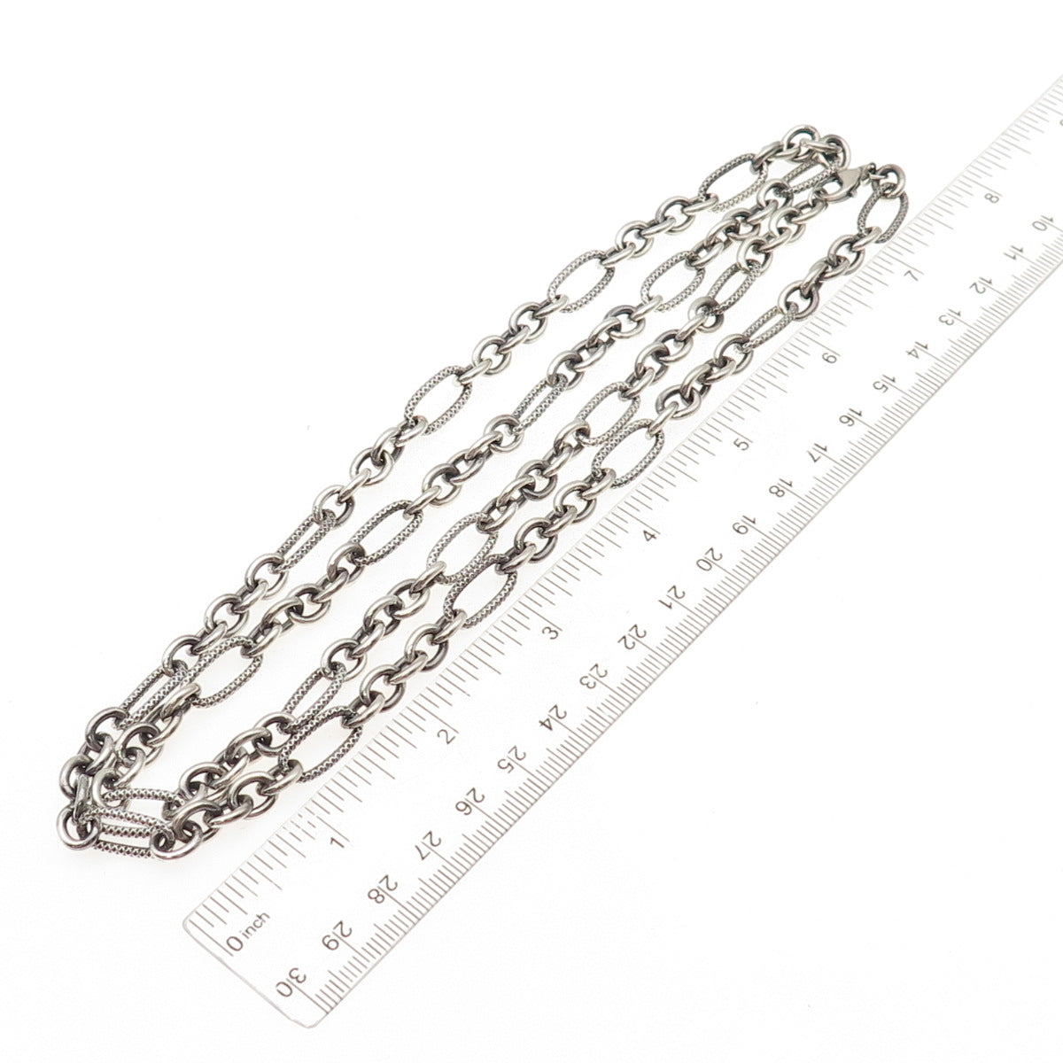 925 Sterling Silver Vintage Multi-Oval Cable Oxidized Chain Necklace 32"