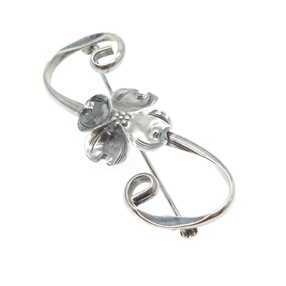 STUART NYE 925 Sterling Silver Antique Art Deco Floral Leaf Pin Brooch