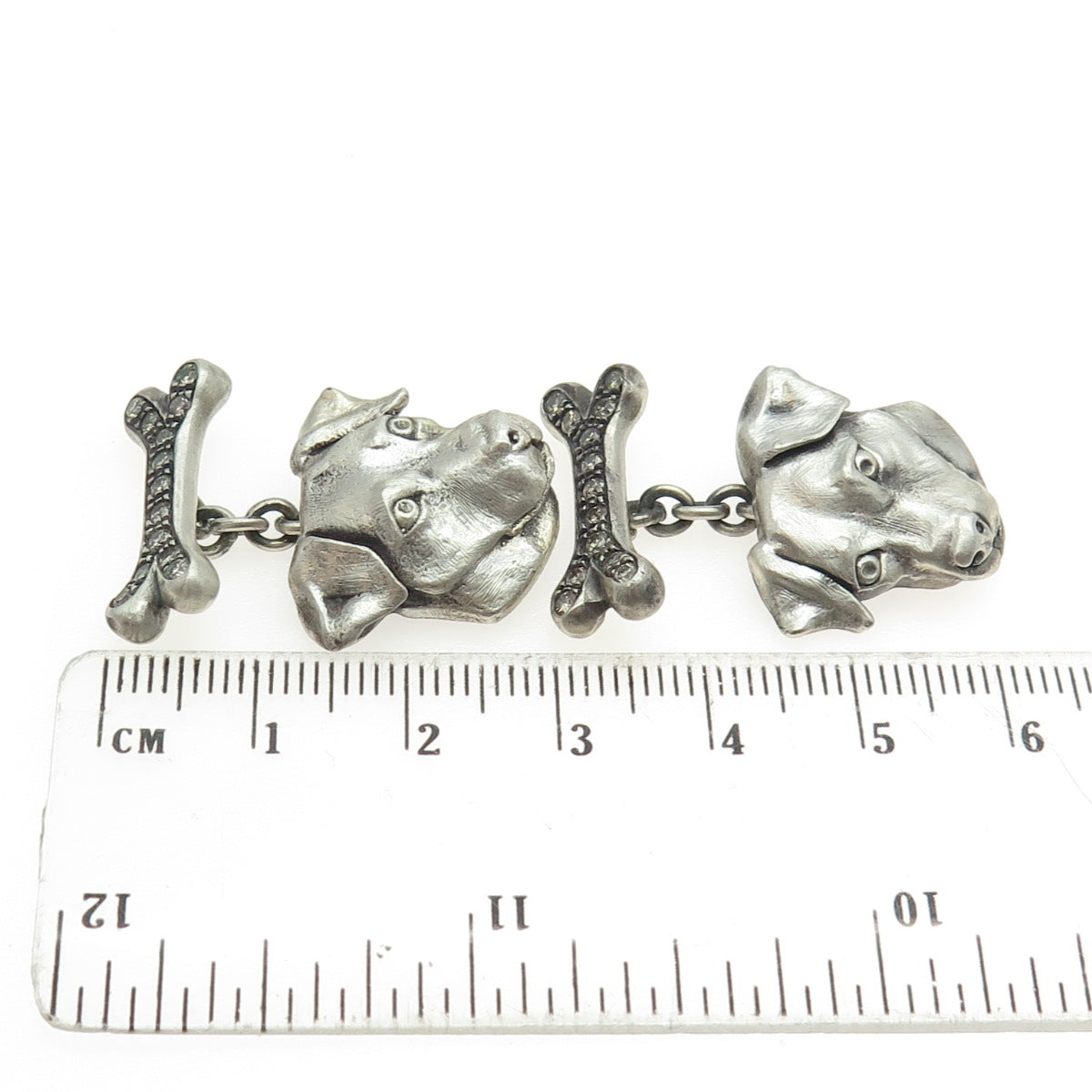 925 Sterling Silver Vintage Real Round-Cut Diamond Jack Russell Dog Cufflinks