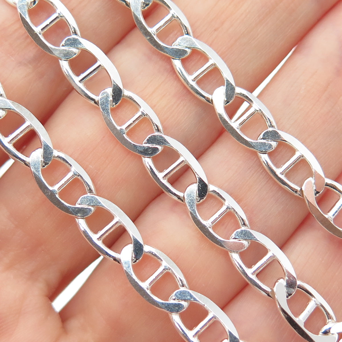 P. LUX 925 Sterling Silver Vintage Italy Anchor Mariner Chain Necklace 24"