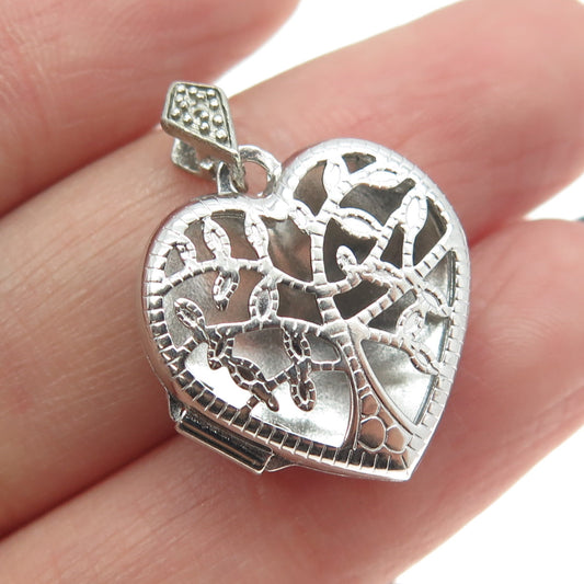 925 Sterling Silver Vintage Tree of Life Heart Locket Pendant