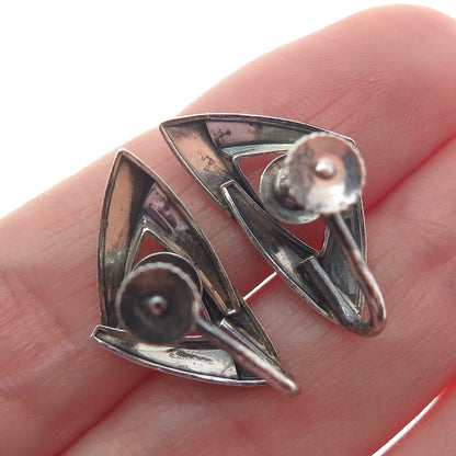 925 Sterling Silver Vintage Germany Modernist Oxidized Screw Back Earrings