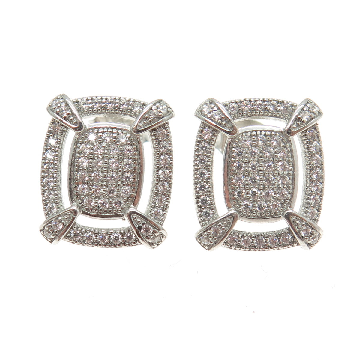 925 Sterling Silver Round-Cut C Z Sparkling Earrings