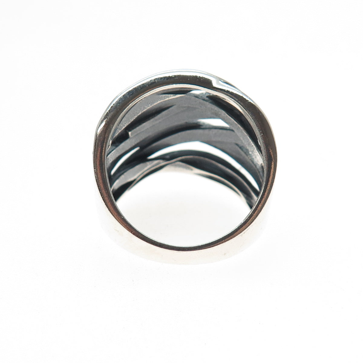 925 Sterling Silver Vintage Modernist Crisscross Oxidized Ring Size 10