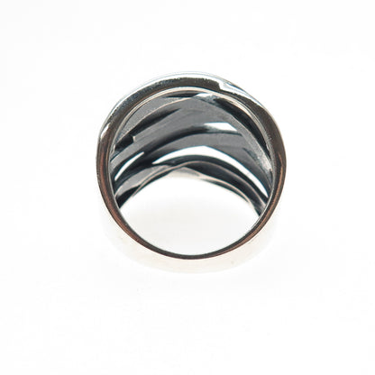 925 Sterling Silver Vintage Modernist Crisscross Oxidized Ring Size 10