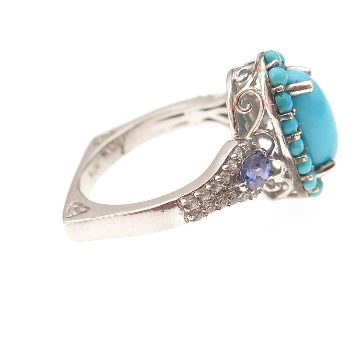 Chuck Clemency 925 Sterling Silver Real Turquoise Tanzanite Topaz Ring Size 8.25