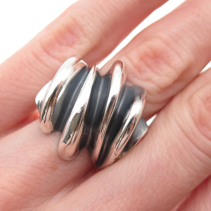 Joseph Masaniello Sterling Silver Vintage Modernist Ribbed Oxidized Ring Size 6
