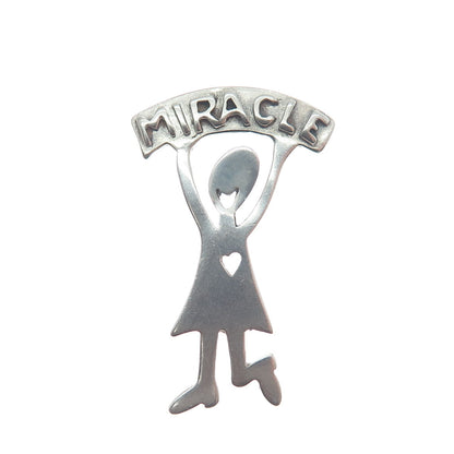 925 Sterling Silver Vintage "Miracle" Breast Cancer Lapel Pin