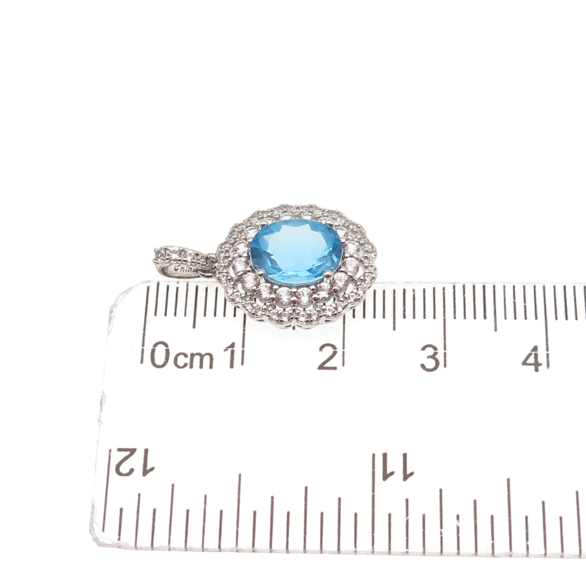 925 Sterling Silver Real Swiss Blue & White Topaz Charm Pendant
