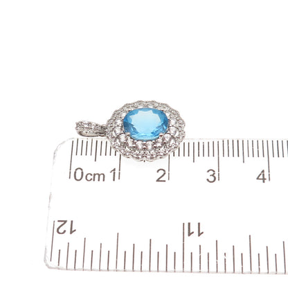 925 Sterling Silver Real Swiss Blue & White Topaz Charm Pendant