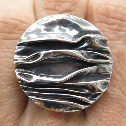 925 Sterling Silver Vintage Modernist Round Oxidized Ring Size 6.5