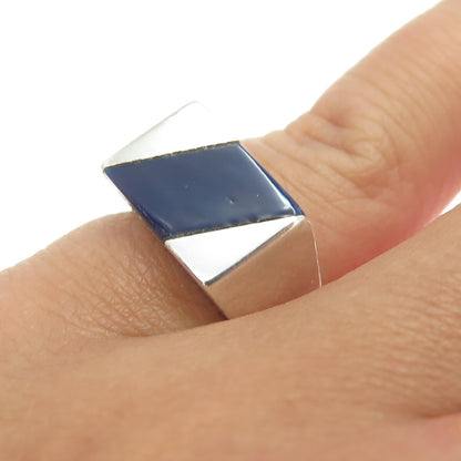 925 Sterling Silver Enamel Modernist Adjustable Ring Size 4.5