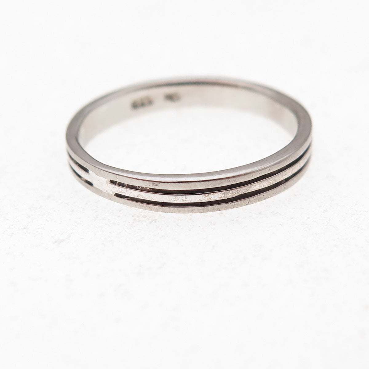 Charles Winston 925 Sterling Silver Vintage Lined Oxidized Band Ring Size 7