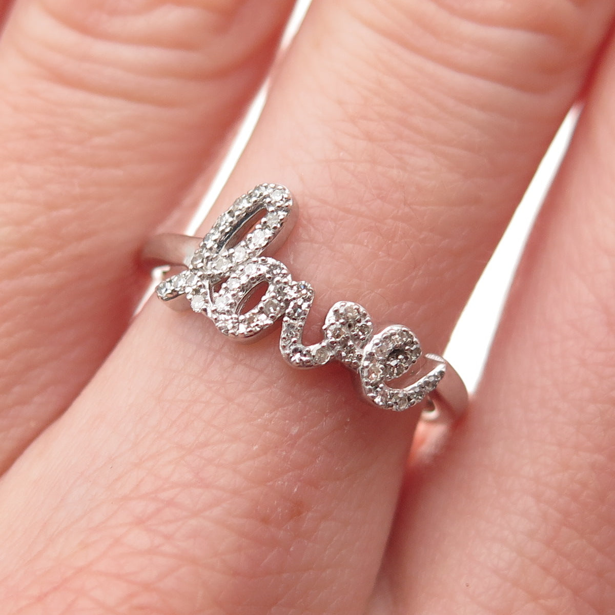 925 Sterling Silver Real Round-Cut Diamond Love Ring Size 7