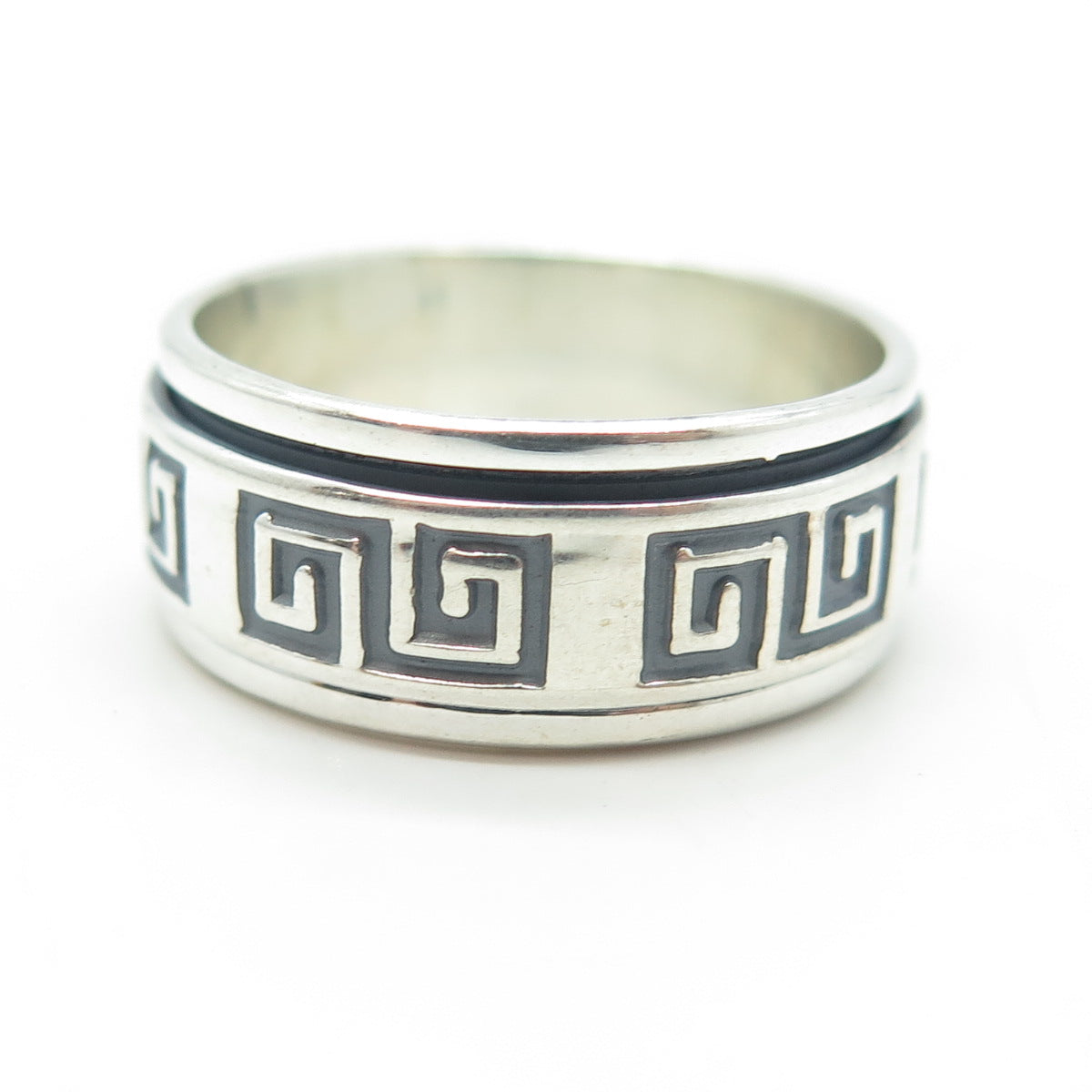 950 Silver Vintage Greek Rotating Band Ring Size 10