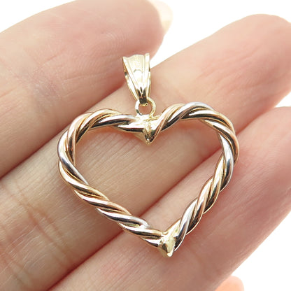 14K Yellow Rose & White Gold Twisted Heart Charm Pendant