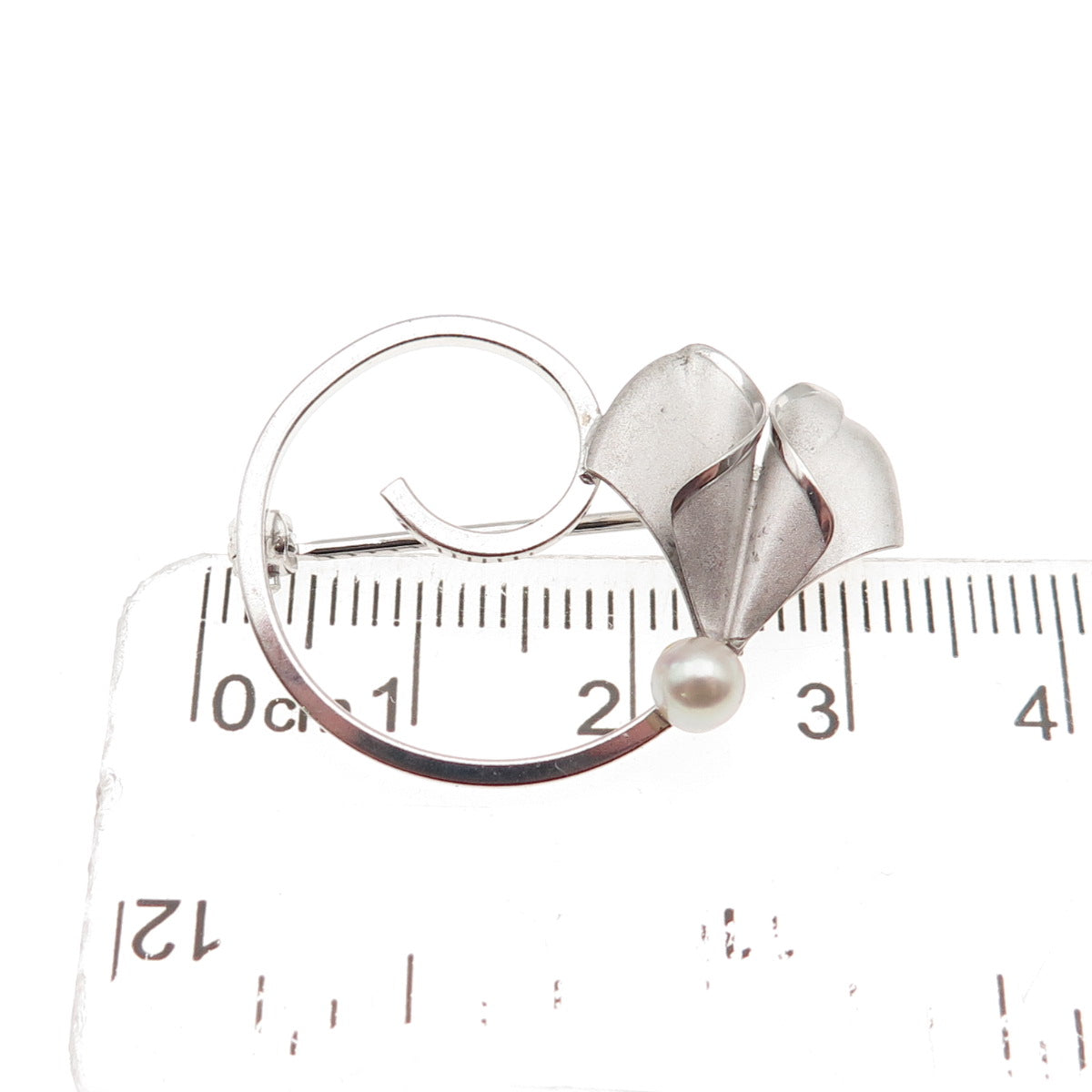 Curtis Curtman Sterling Silver Vintage Real Pearl Modernist Floral Pin Brooch