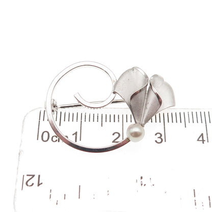 Curtis Curtman Sterling Silver Vintage Real Pearl Modernist Floral Pin Brooch