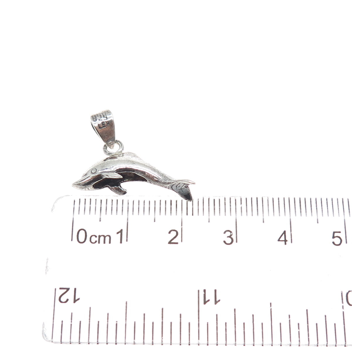 925 Sterling Silver Vintage Mexico Dolphin Oxidized Minimalist 3D Charm Pendant