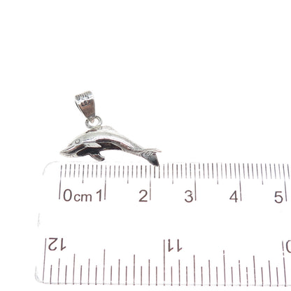 925 Sterling Silver Vintage Mexico Dolphin Oxidized Minimalist 3D Charm Pendant