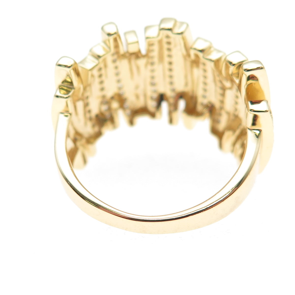 925 Sterling Silver Gold Plated Round-Cut C Z Modernist Ribbed Ring Size 9.25