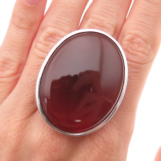 Kaunis Koru 925 Sterling Vintage 1974 Finland Carnelian Statement Ring Size 6.75