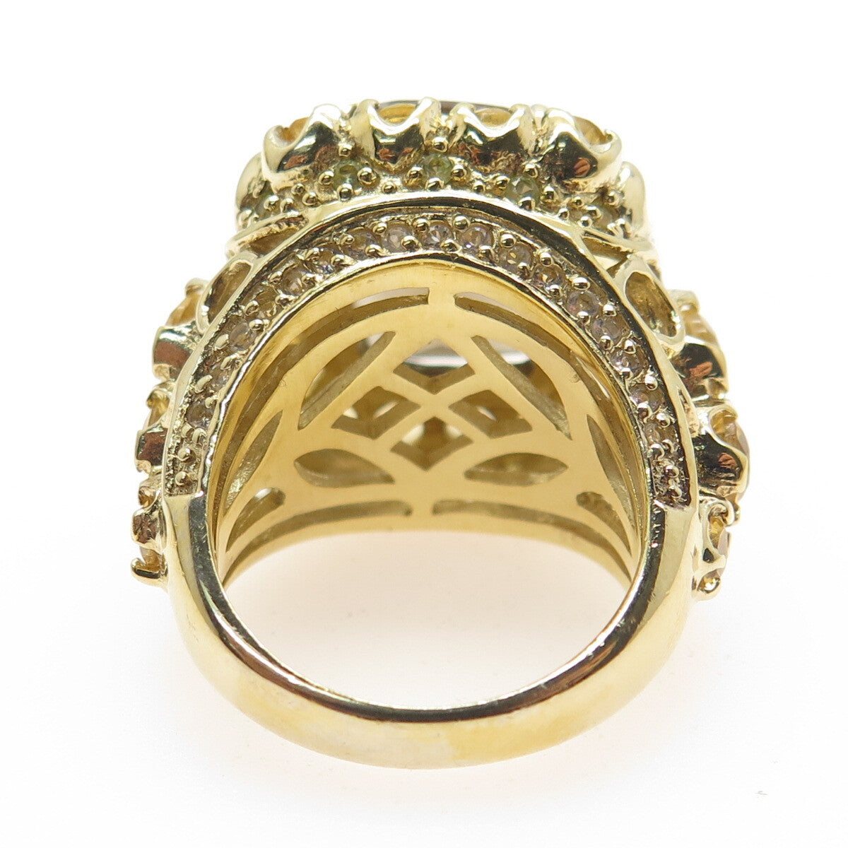 925 Sterling Silver Gold Plated Real Smoky Quartz & Citrine Ring Size 7