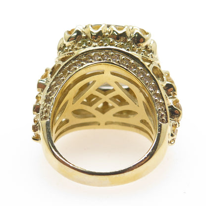 925 Sterling Silver Gold Plated Real Smoky Quartz & Citrine Ring Size 7