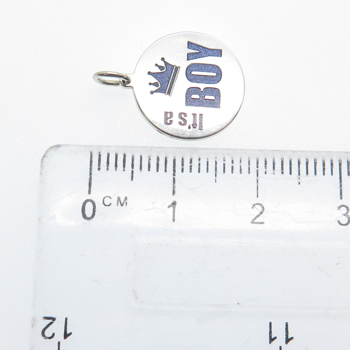 925 Sterling Silver Purple Enamel "It's a Boy" Round Minimalist Charm Pendant