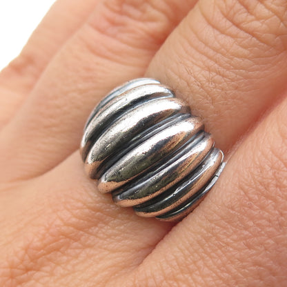 925 Sterling Silver Vintage Modernist Ribbed Oxidized Ring Size 9