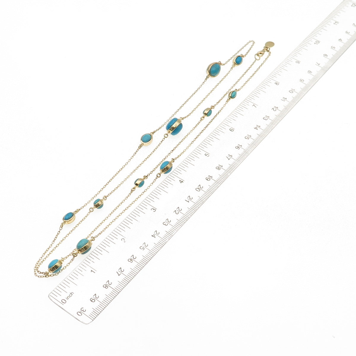 Tehya Oyama 925 Sterling Gold Plated Real Turquoise Station Chain Necklace 36"