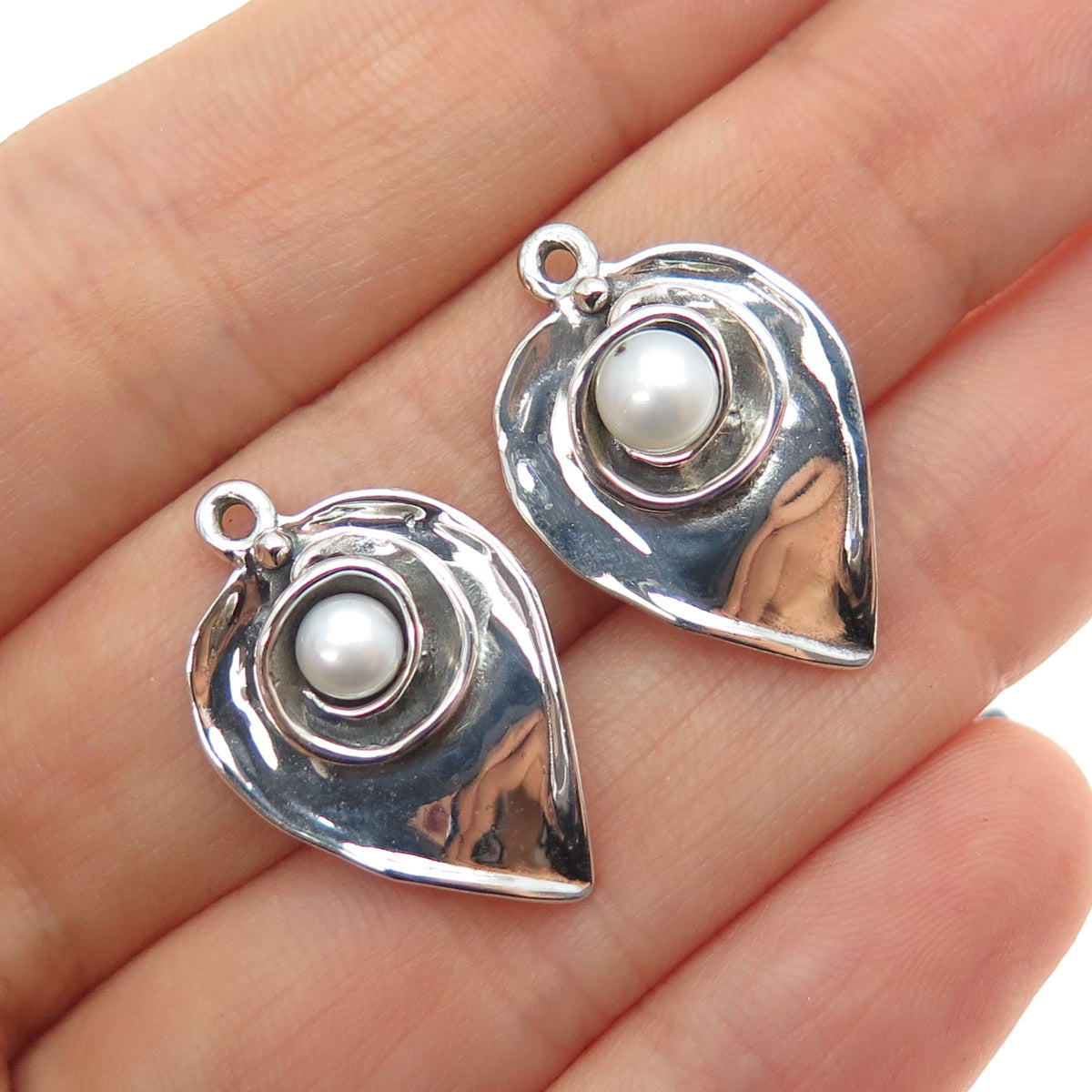 HAGIT GORALI Sterling Silver Vintage Israel Real Pearl Modernist Jacket Earrings