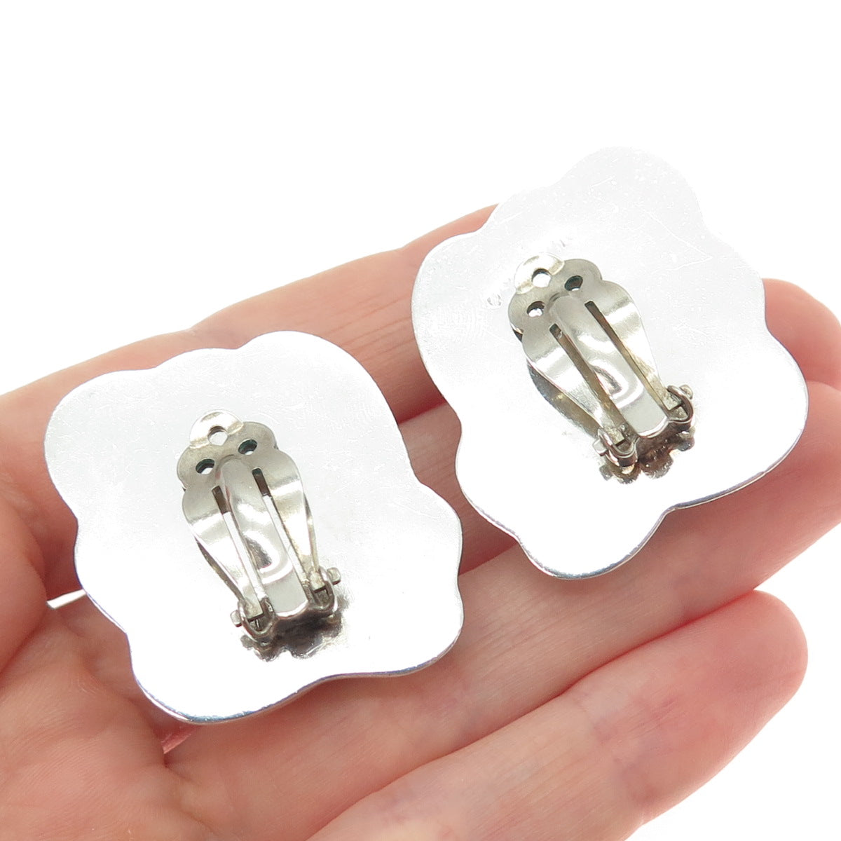 ORQUIDIA 950 Silver Vintage Mexico Modernist Clip On Earrings