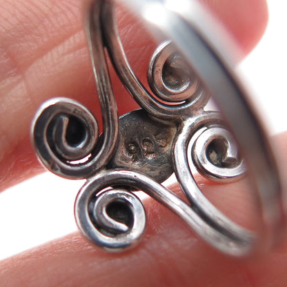 925 Sterling Silver Vintage Real Carnelian Swirl Beaded Oxidized Ring Size 5.75